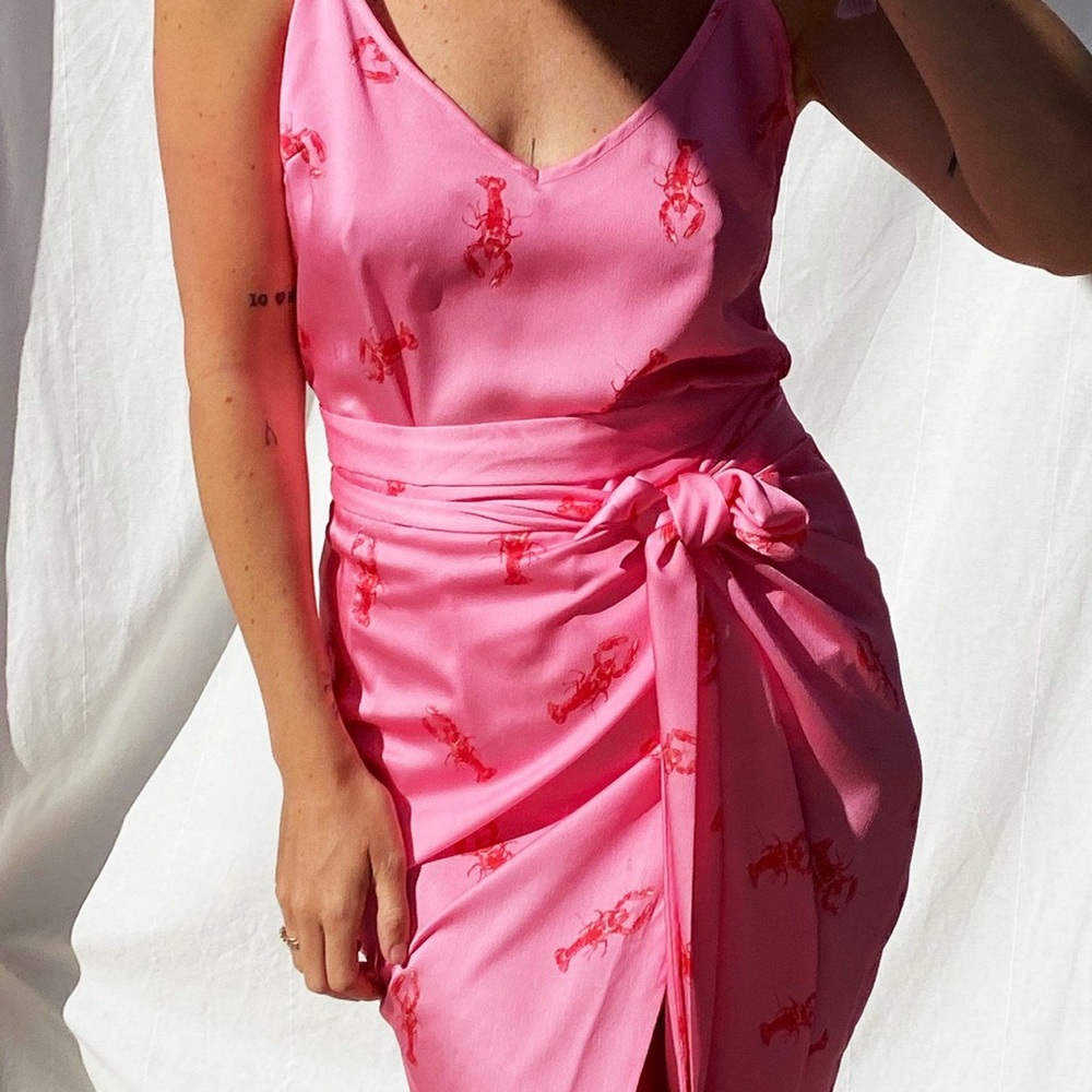 Never Fully Dressed pink lobster jaspre top and midi skirt set